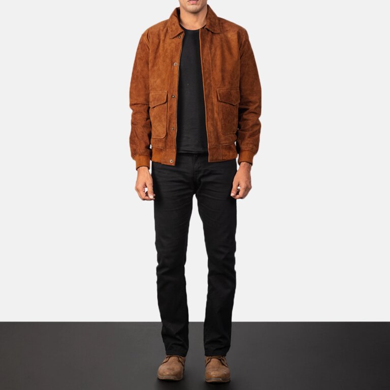 Mens Coffmen Brown Suede A2 Bomber Jacket Full Length-2-1720092075077